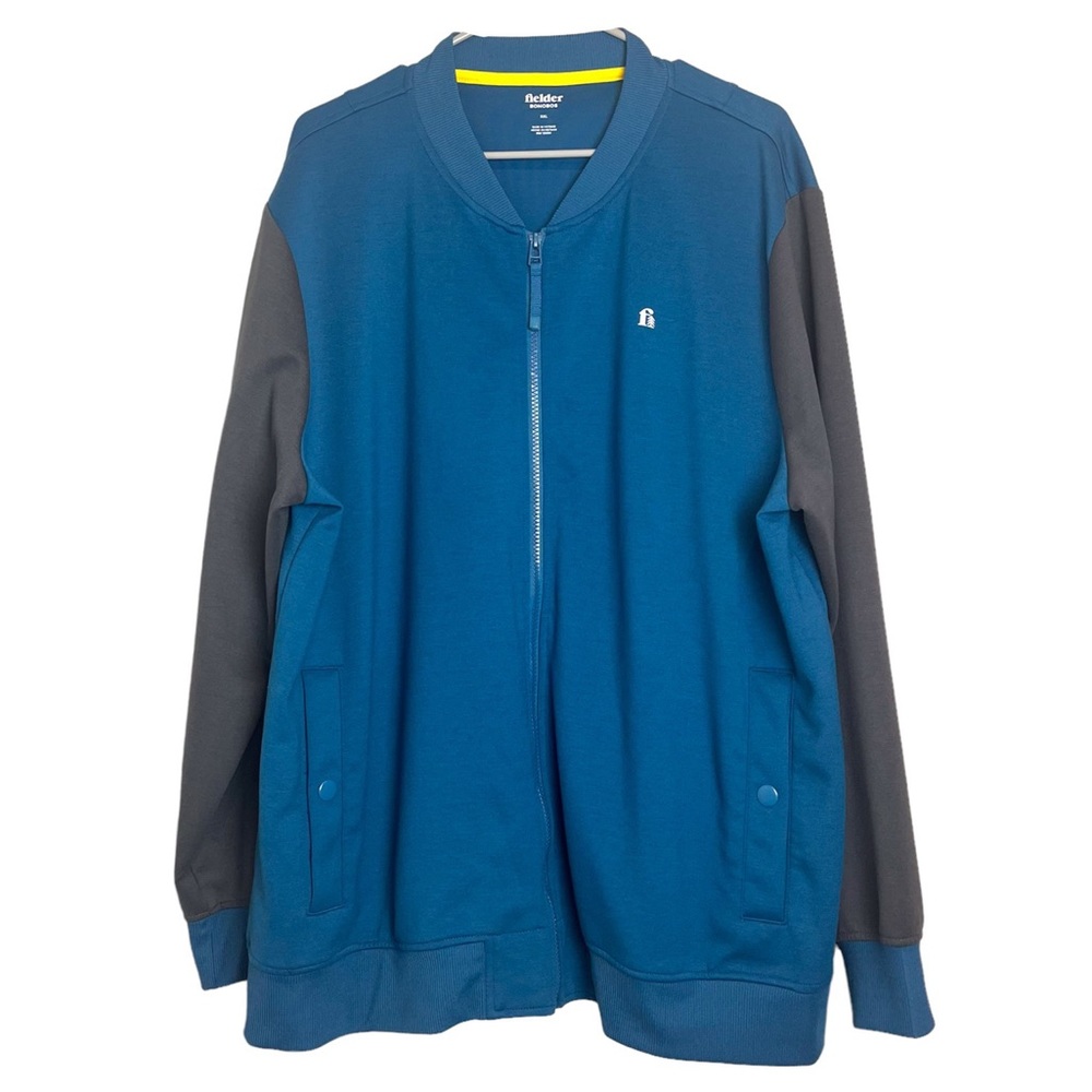 Bonobos Fielder Tech Fleece Bomber Jacket Full Zip Dark Teal Gray Sleeve XXL